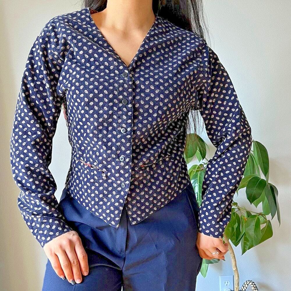 vtg 80s‎ album by Kenzo corduroy jacket paisley blue retro top Medium